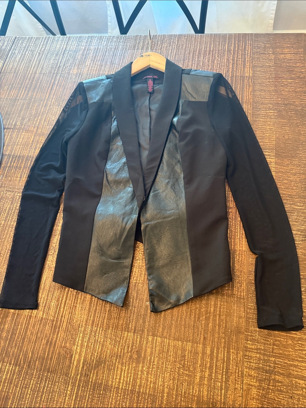 Material Girl Black Faux Leather & Mesh Blazer